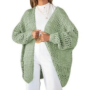 KYL Women's Open Front Long Sleeve Crochet Chunky Knit Cardigan Sweater Loose